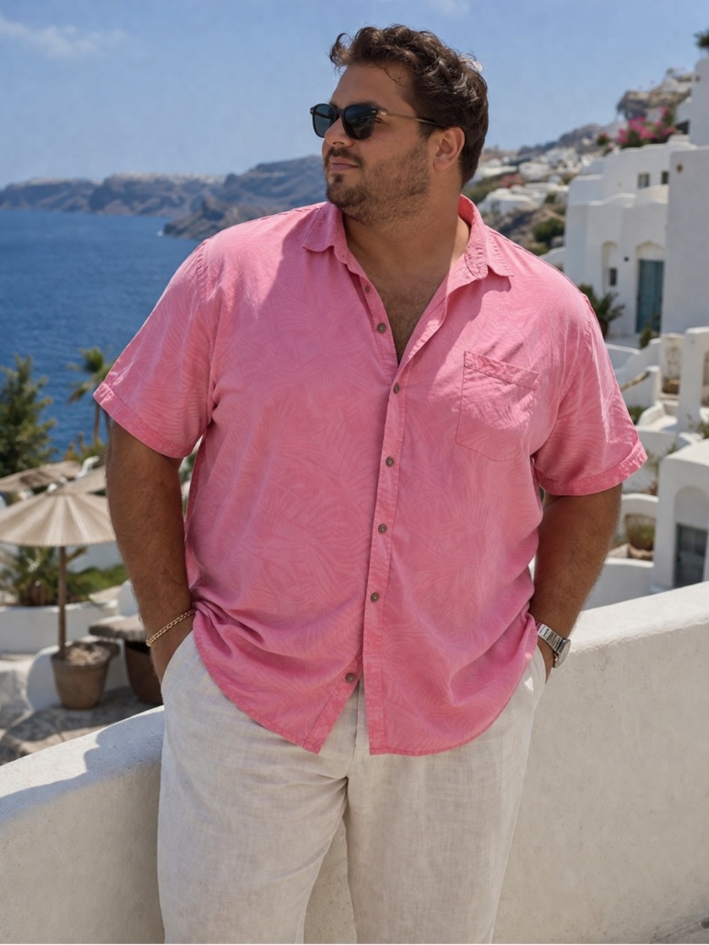 Tommy Bahama 100% Silk Salmon Pink Palm Print Coconut Button Down Shirt Size 3xB